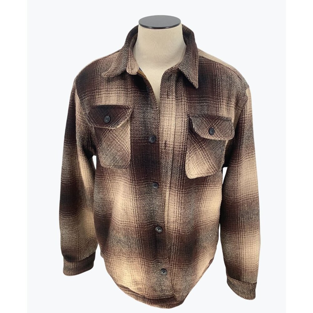 JACHS New York Men Medium Poly/Wool Blend Lined Shirt Jacket Brown Heavy Size XL